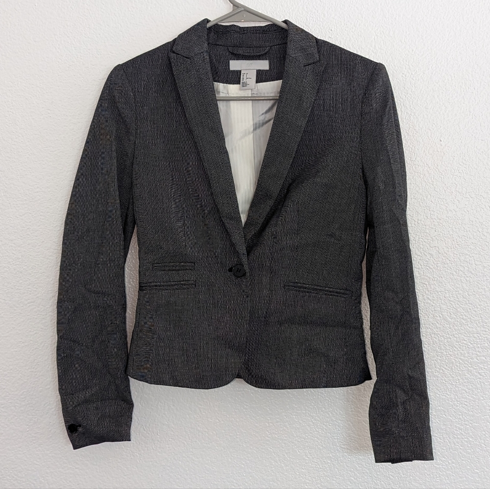 H&M One Button Blazer, Checked Pattern - image 1